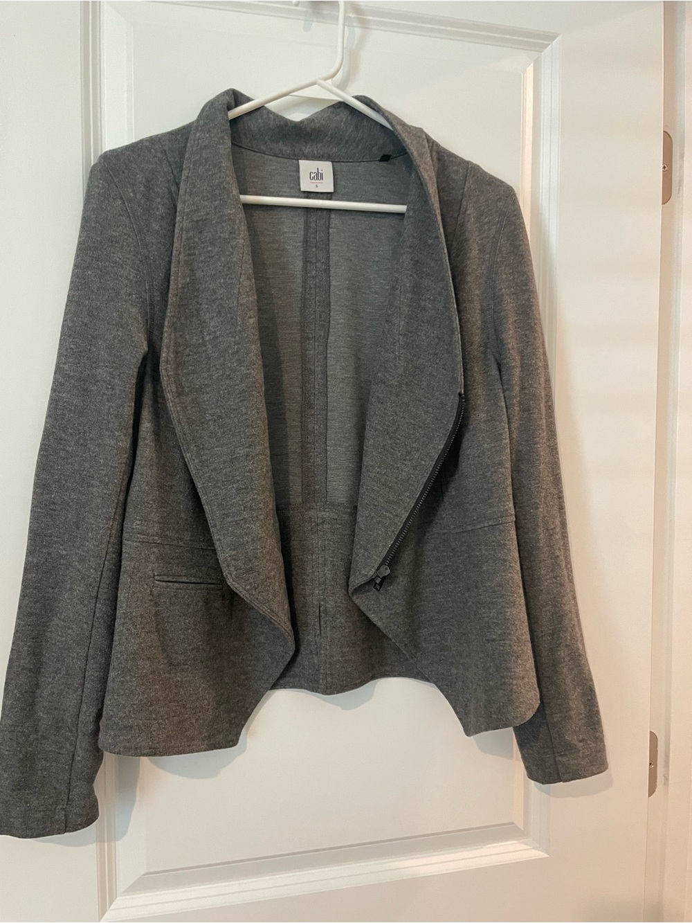 CAbi Heather Gray Draped Open-Front Blazer